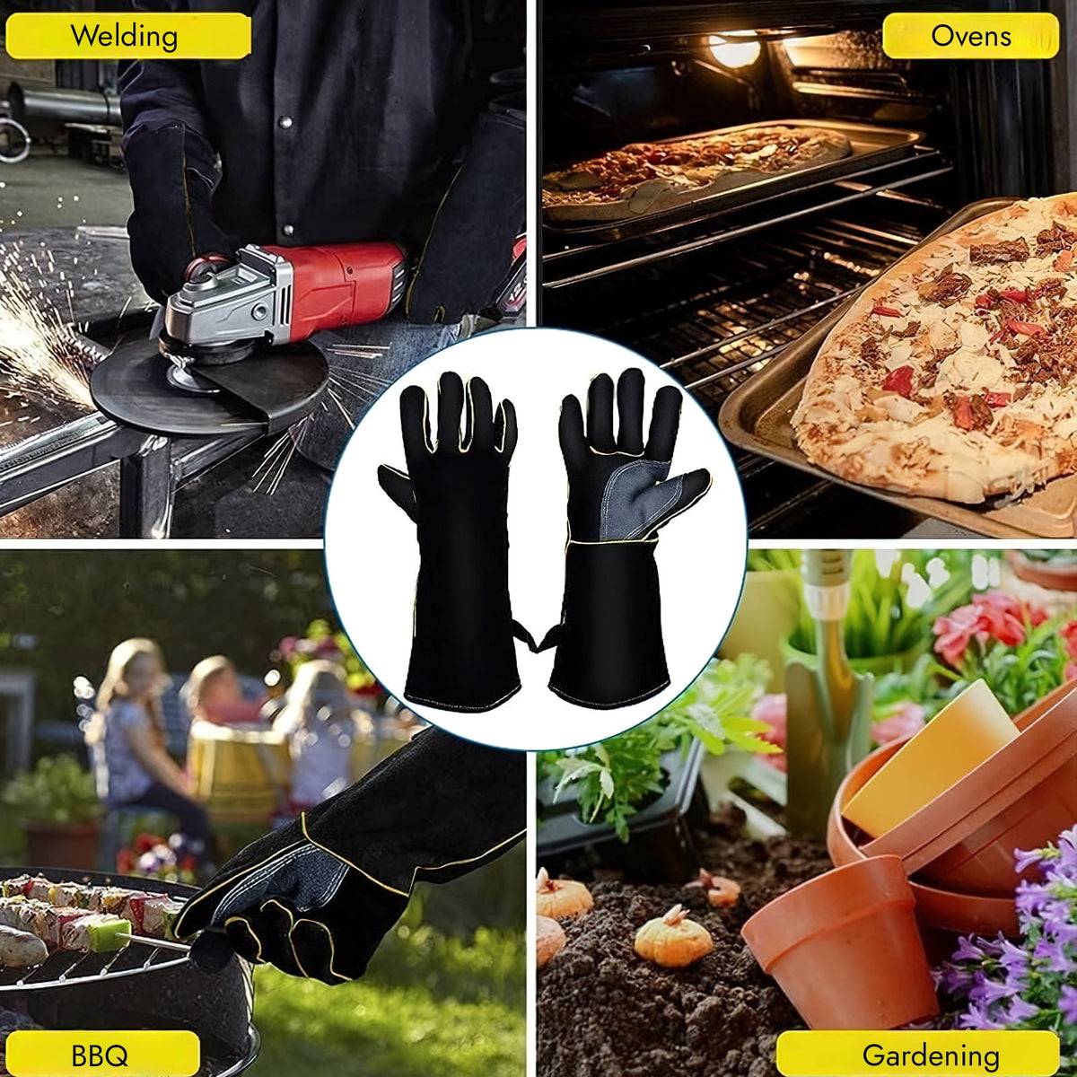 Leather Welding Gloves, 16-Inch Heat-Resistant Work Gauntlets, Large, Black - Image 6