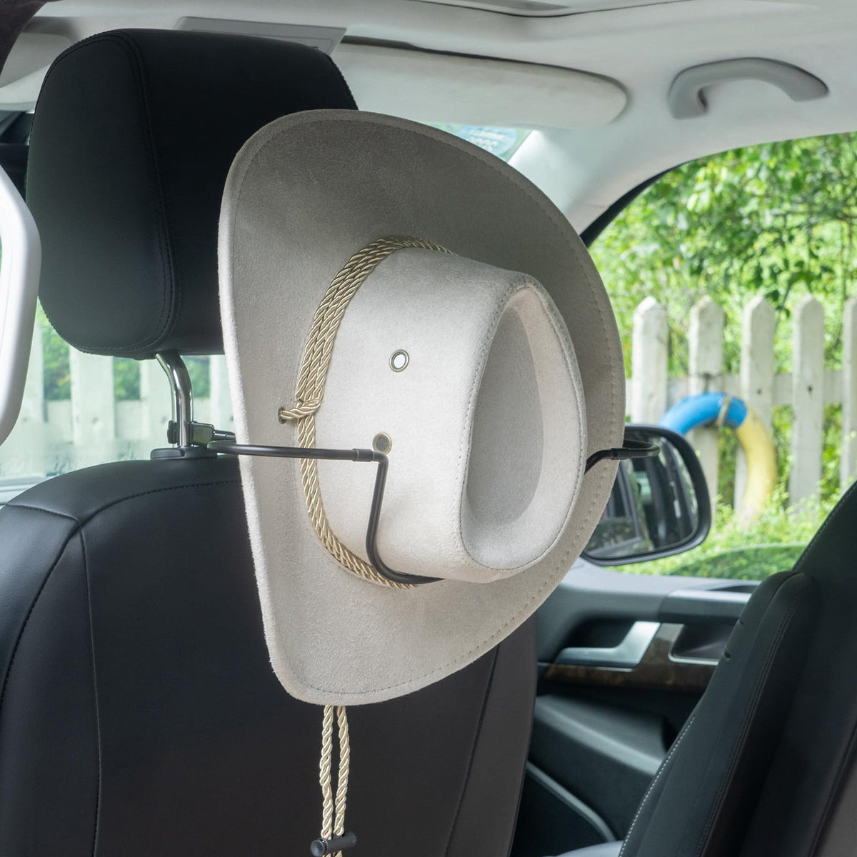 Vehicle Cowboy Hat Holder, V-Grip Seat-Back Hat Rack with Hooks - Image 3