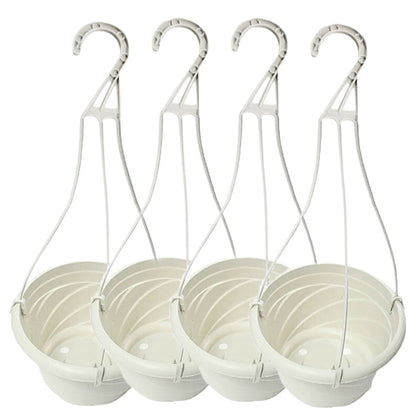 Plastic Hanging Plant Pots with Chain, White Railing and Wall Planters