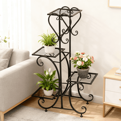 Four-Tier Black Metal Plant Stand, 35-Inch Indoor and Outdoor Shelf - Image 3