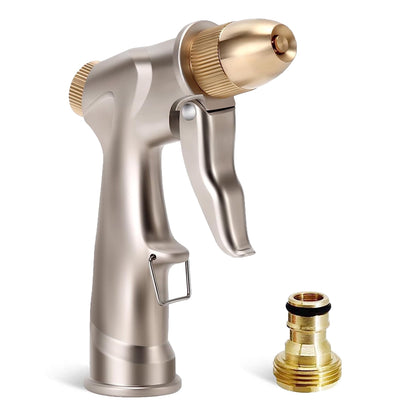 Heavy-Duty Metal Garden Hose Nozzle with 4 Spray Patterns, Gold Finish