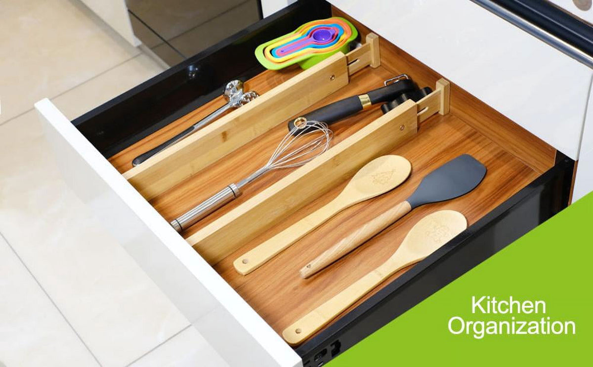 Adjustable Bamboo Drawer Dividers, 17-22 in Expandable Organizers, Set of 4 - Image 2