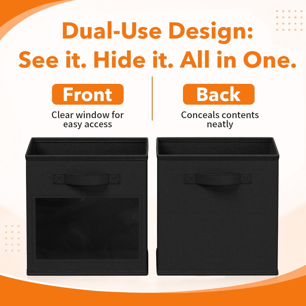 Foldable Fabric Storage Cubes with Clear Window, Black, 6-Pack - Image 5