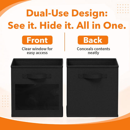 Foldable Fabric Storage Cubes with Clear Window, Black, 6-Pack - Image 5