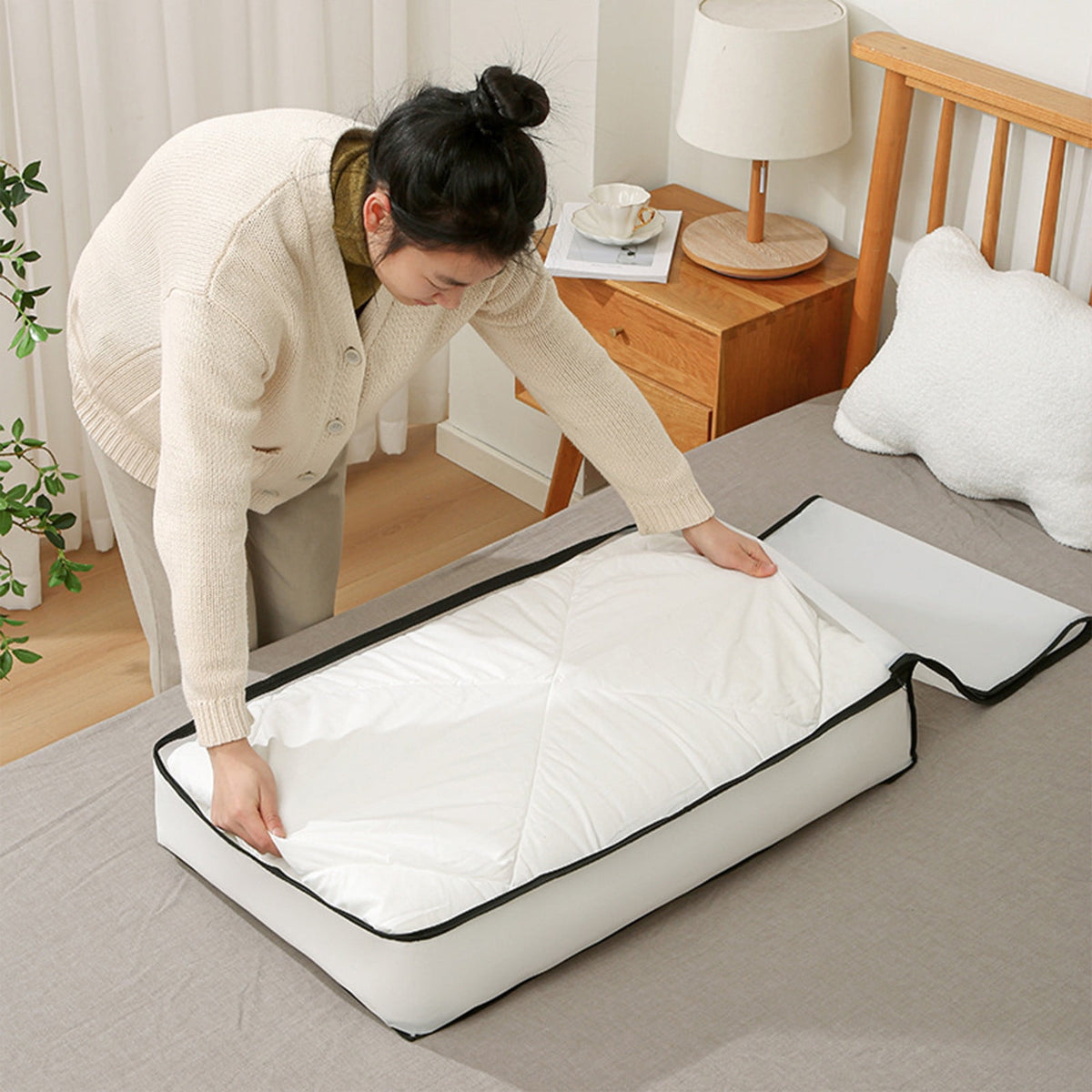 Large Under-Bed Storage Bag with Zip Lid and Handles, Clear Foldable Organizer - Image 2