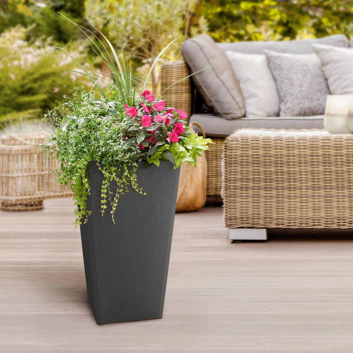 24-Inch Slate Grey Recycled Planter, Indoor and Outdoor, Set of 2 - Image 3