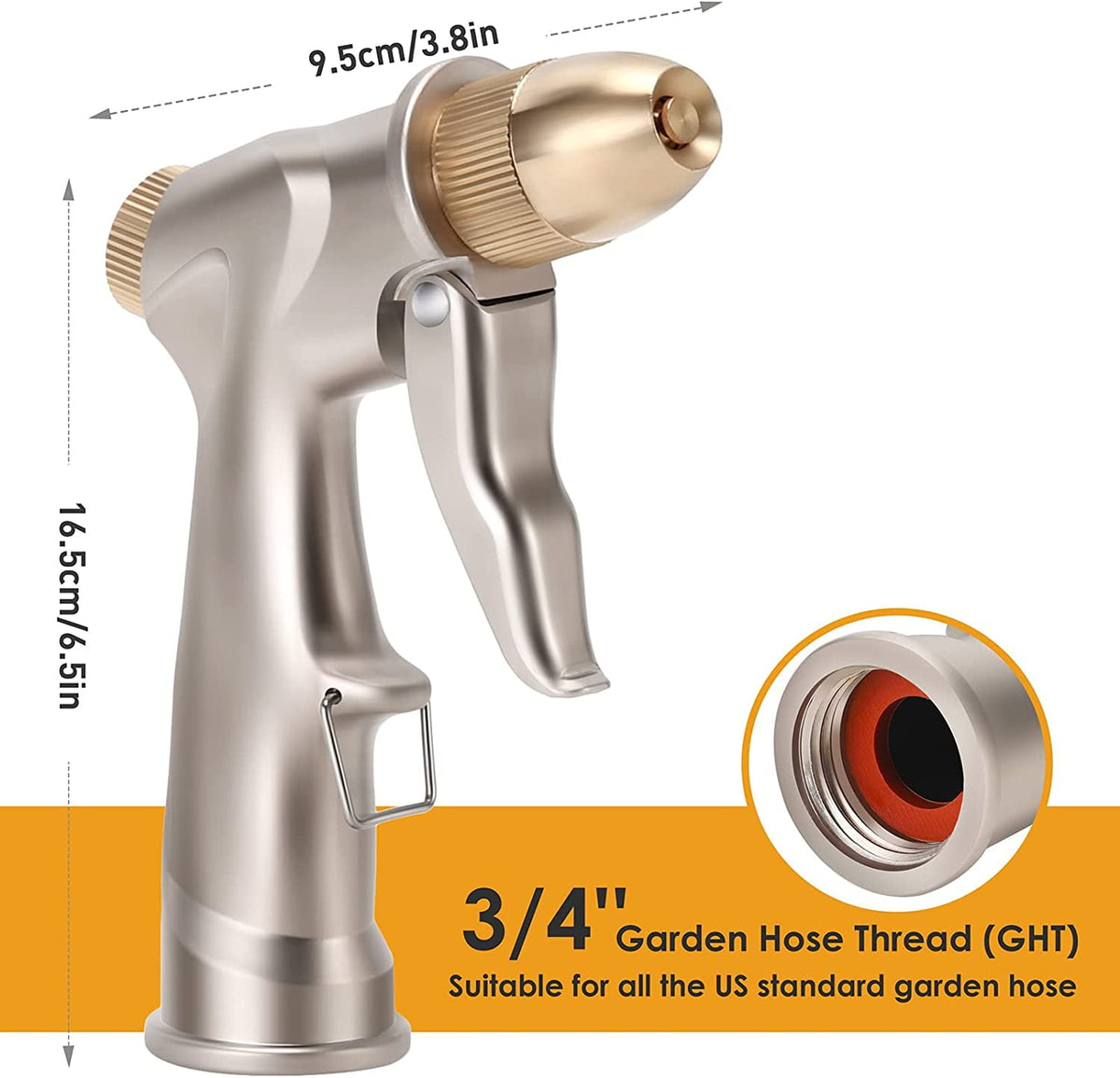 Heavy-Duty Metal Garden Hose Nozzle with 4 Spray Patterns, Gold Finish - Image 5