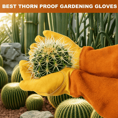 Long Cowhide Leather Gardening Gauntlets, Thorn-Resistant Rose Gloves, Size L - Image 6