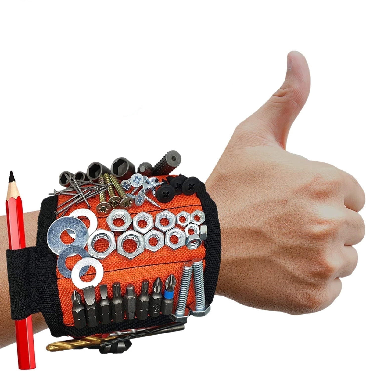 Magnetic Tool Wristband for Screws, Nails and Bits with 15 Magnets and 2 Pockets - Image 2
