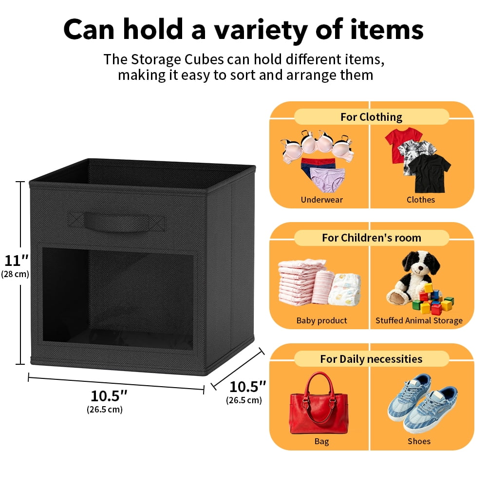 Foldable Fabric Storage Cubes with Clear Window, Black, 6-Pack - Image 3