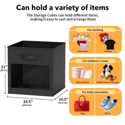 Foldable Fabric Storage Cubes with Clear Window, Black, 6-Pack - Image 3