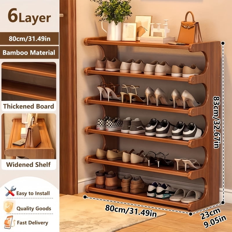 Six-Tier Bamboo Shoe Rack, Tall Freestanding Entryway Shelf - Image 3