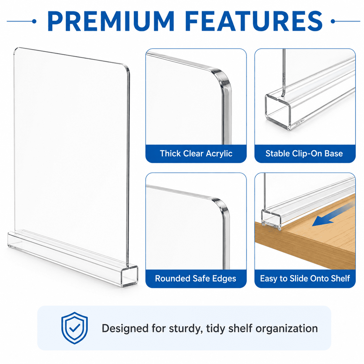 Clear Acrylic Shelf Dividers for Closet and Pantry Shelves, 6-Pack - Image 5