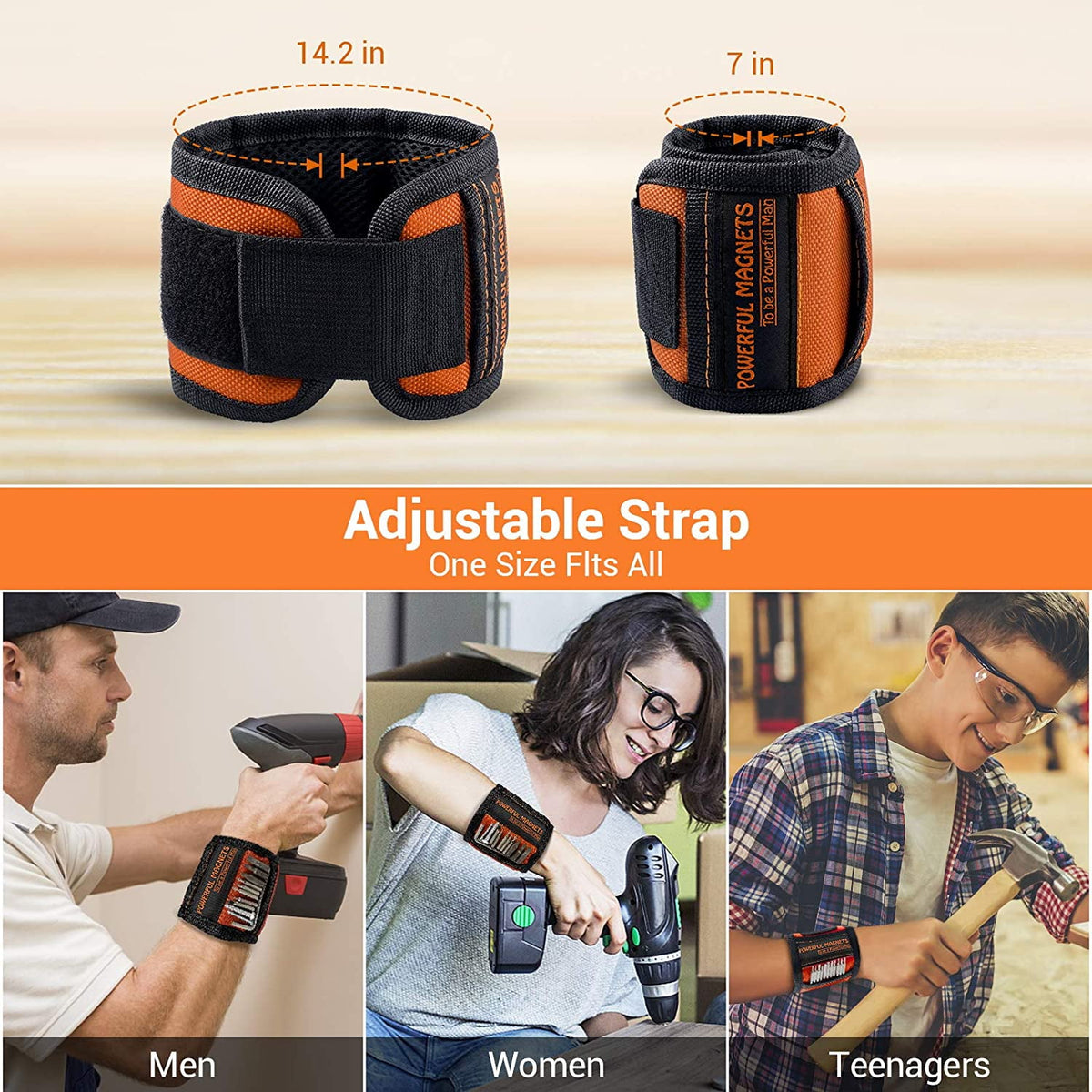 Magnetic Tool Wristband for Screws, Nails and Bits with 15 Magnets and 2 Pockets - Image 5
