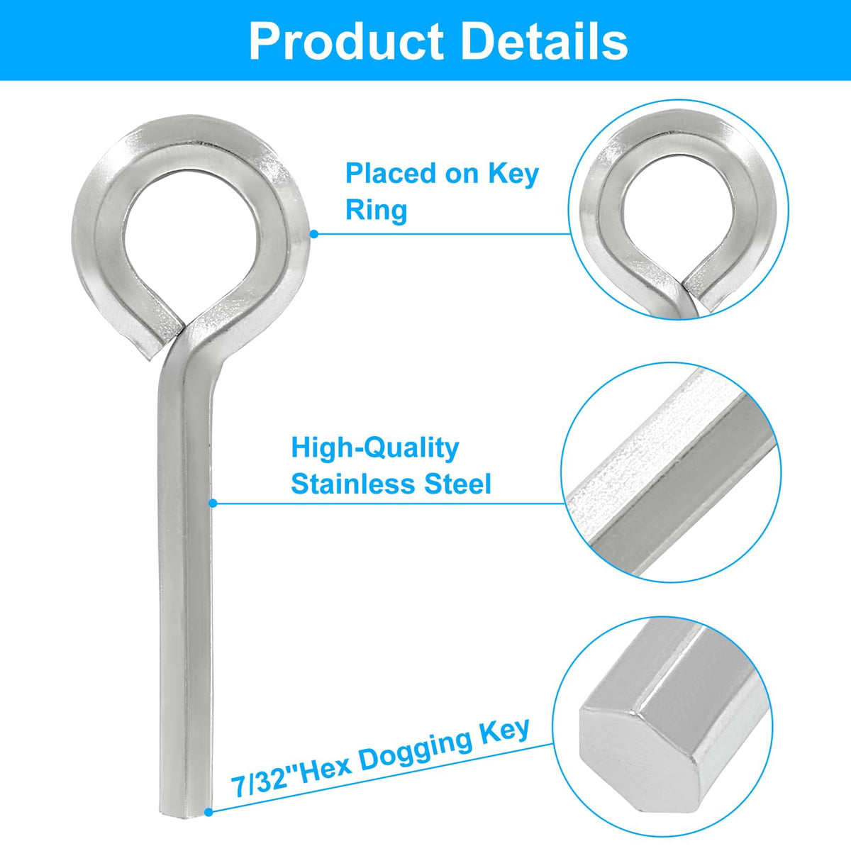 Hex Dogging Keys with Full Loop, 7/32 in Steel Push-Bar Exit Device Keys, 10-Pack - Image 3