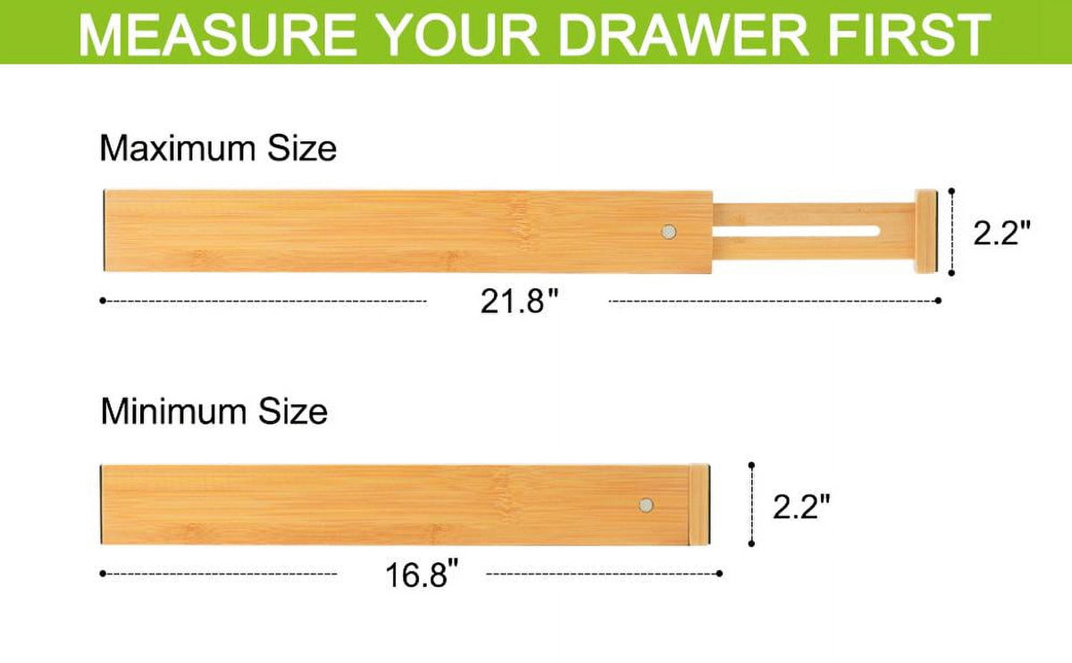 Adjustable Bamboo Drawer Dividers, 17-22 in Expandable Organizers, Set of 4 - Image 4