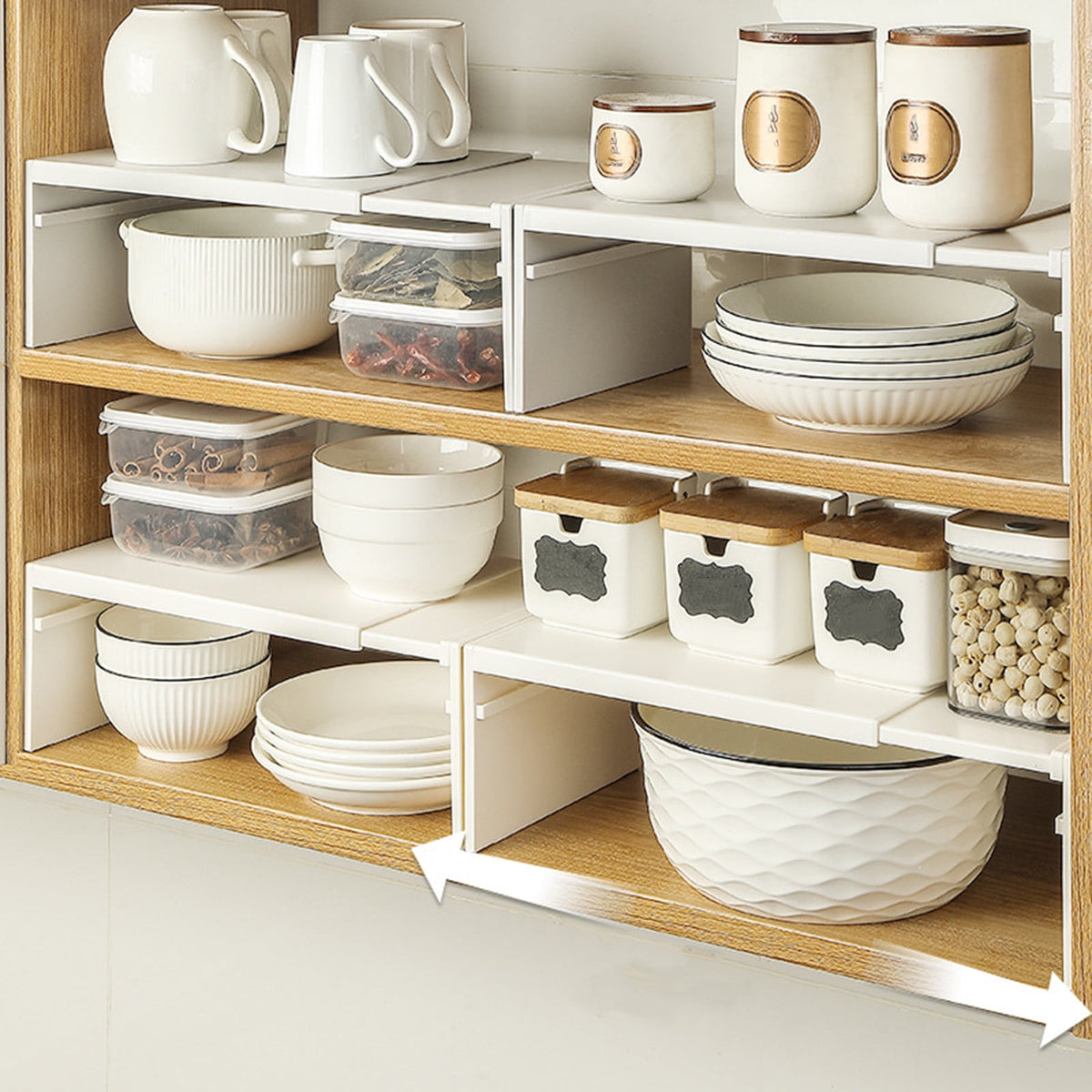 Expandable Kitchen Cabinet Shelf Organizer, Adjustable Tiered Storage Rack - Image 2
