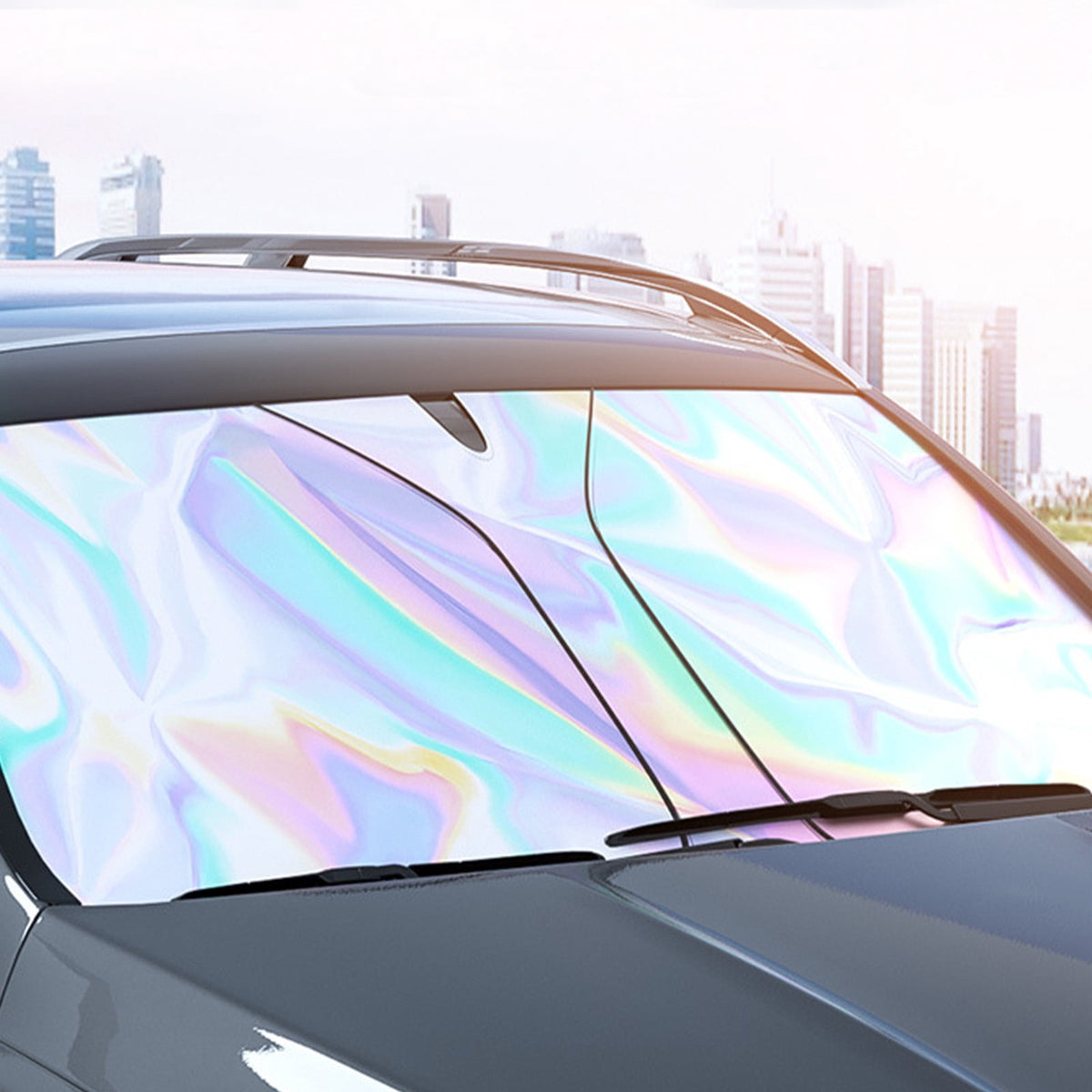 Foldable Reflective Windshield Sunshade, 55 x 27.5 in, with Storage Pouch - Image 5