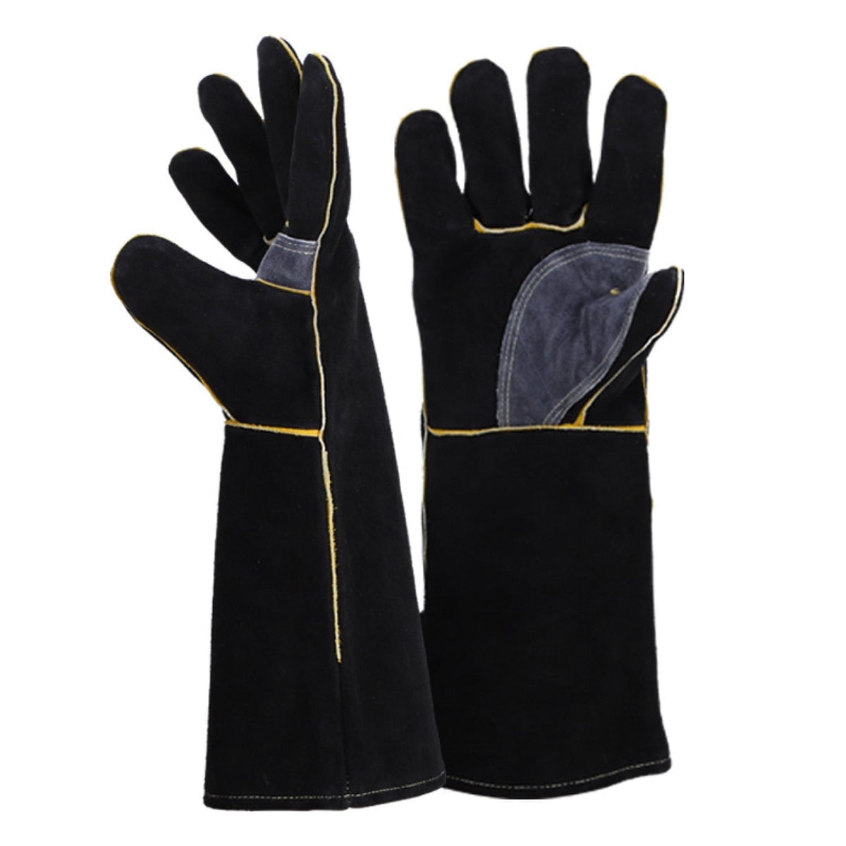 Leather Welding Gloves, 16-Inch Heat-Resistant Work Gauntlets, Large, Black