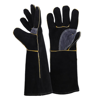 Leather Welding Gloves, 16-Inch Heat-Resistant Work Gauntlets, Large, Black