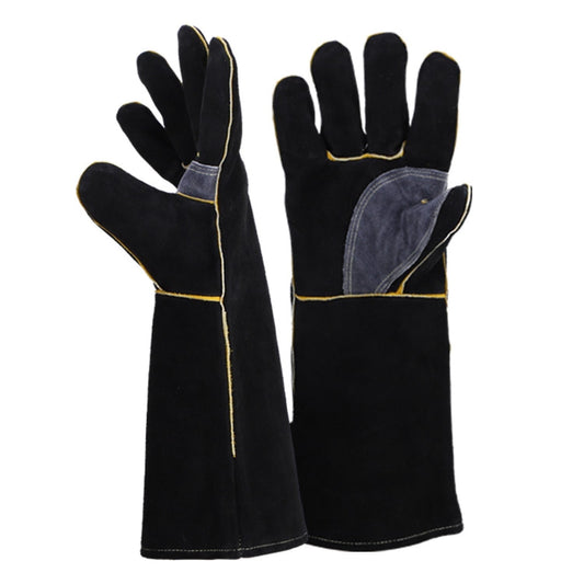 Leather Welding Gloves, 16-Inch Heat-Resistant Work Gauntlets, Large, Black