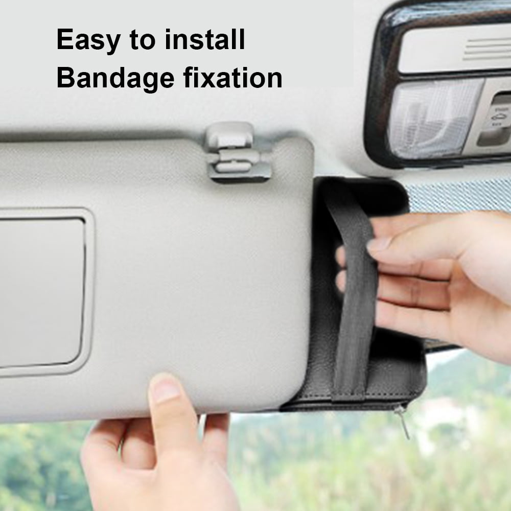 Faux Leather Car Sun Visor Organizer with Zip Pocket and Card Slots - Image 6