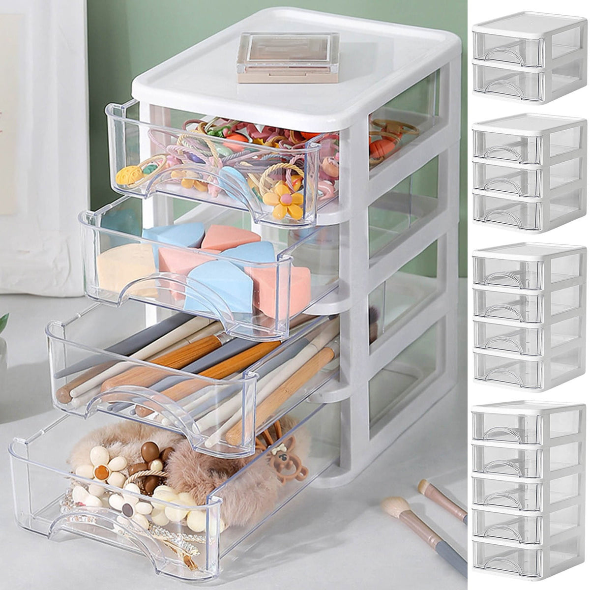 Clear Stackable Desktop Drawer Organizer, 5 Drawers, 11.4 in Tall - Image 2
