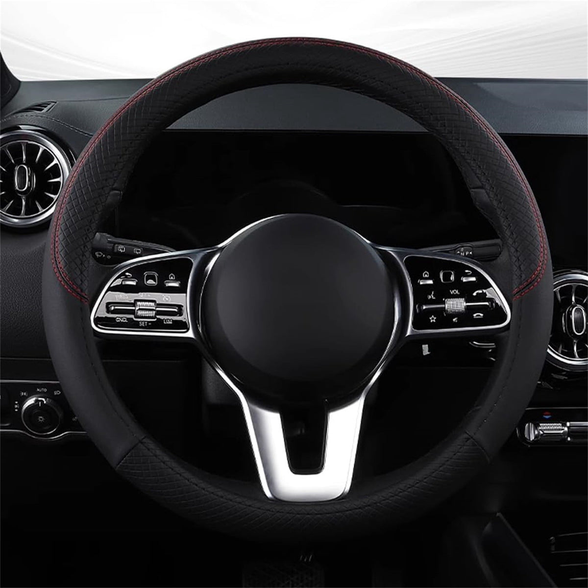 Breathable Fabric Steering Wheel Cover, Elastic No-Ring Design for 14.5-15 in Wheels - Image 4