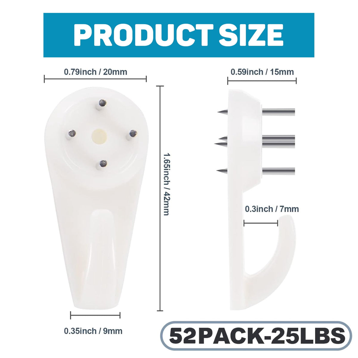 Invisible Picture Hangers for Hard Walls, 25 lb No-Drill Hooks with Level, Pack of 50 - Image 3