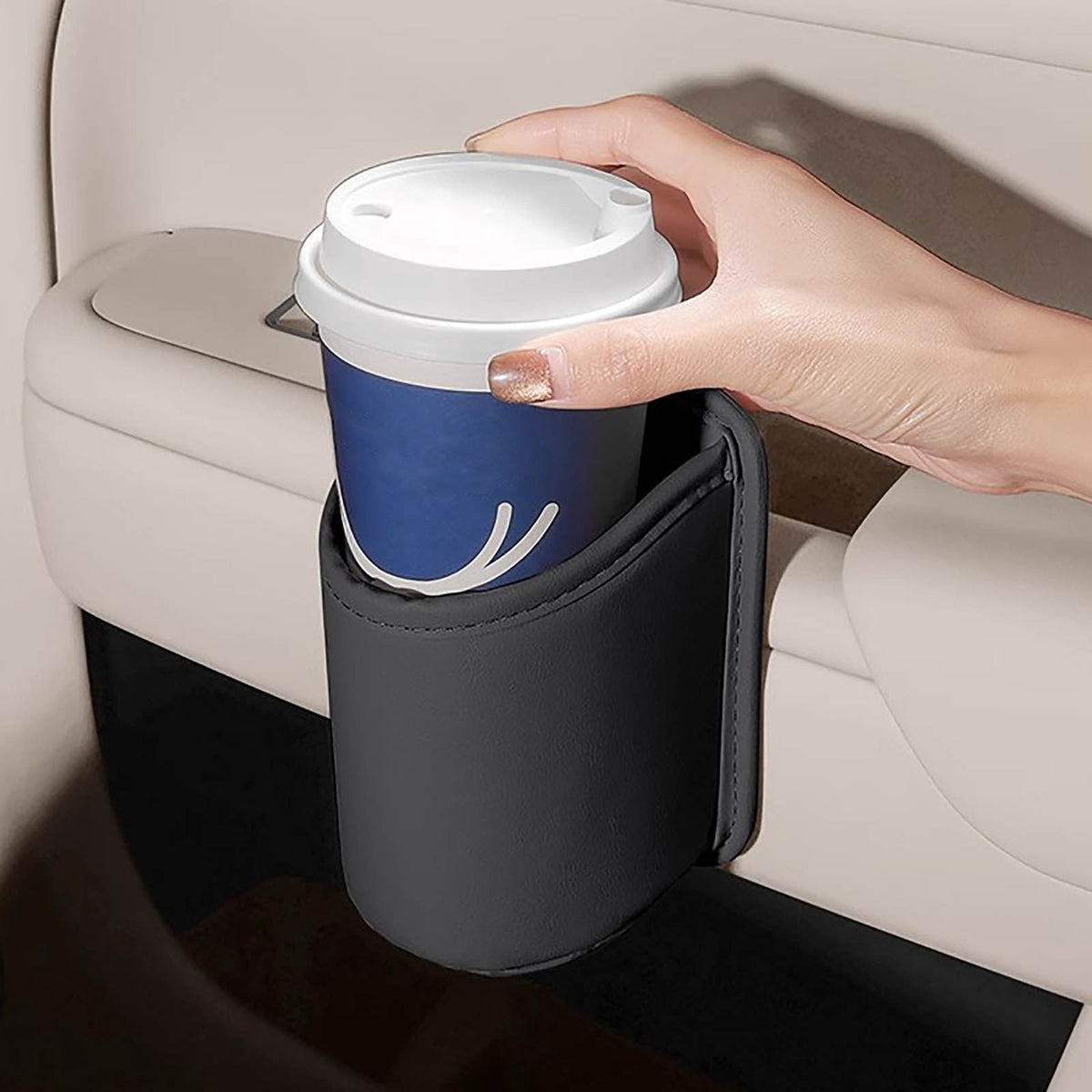 Clip-On Car Door Cup Holder, Faux Leather Bottle and Drink Organizer, 16 x 10 cm - Image 4