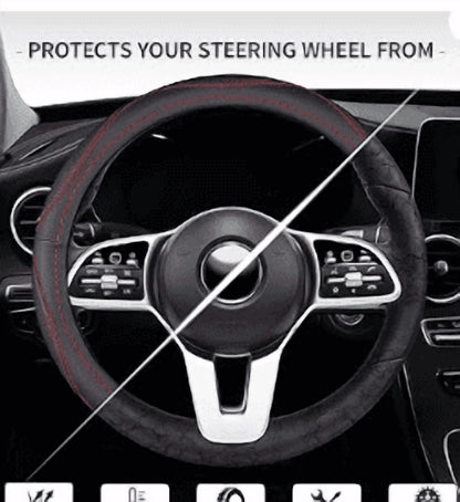 Breathable Fabric Steering Wheel Cover, Elastic No-Ring Design for 14.5-15 in Wheels - Image 2