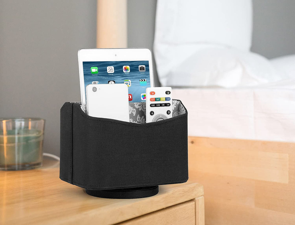 Rotating Faux Leather Remote Control Caddy, 5-Compartment Desk Organizer, Black - Image 2
