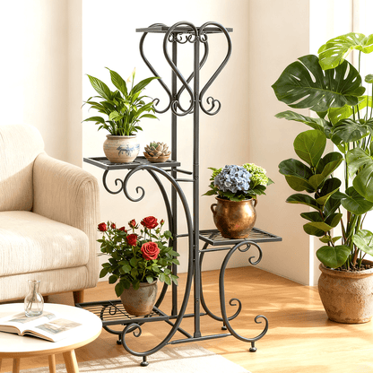 Four-Tier Black Metal Plant Stand, 35-Inch Indoor and Outdoor Shelf - Image 5