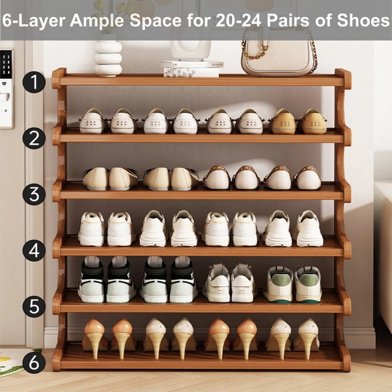Six-Tier Bamboo Shoe Rack, Tall Freestanding Entryway Shelf - Image 4