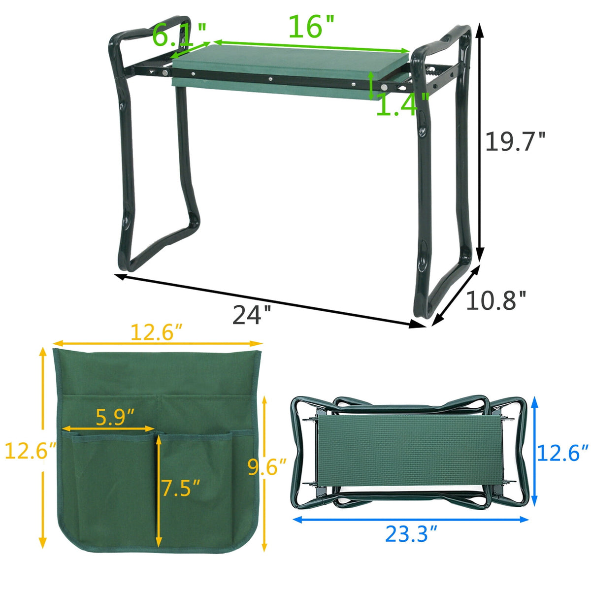 Folding Garden Kneeler and Seat with Foam Pad and Tool Pouch - Image 4