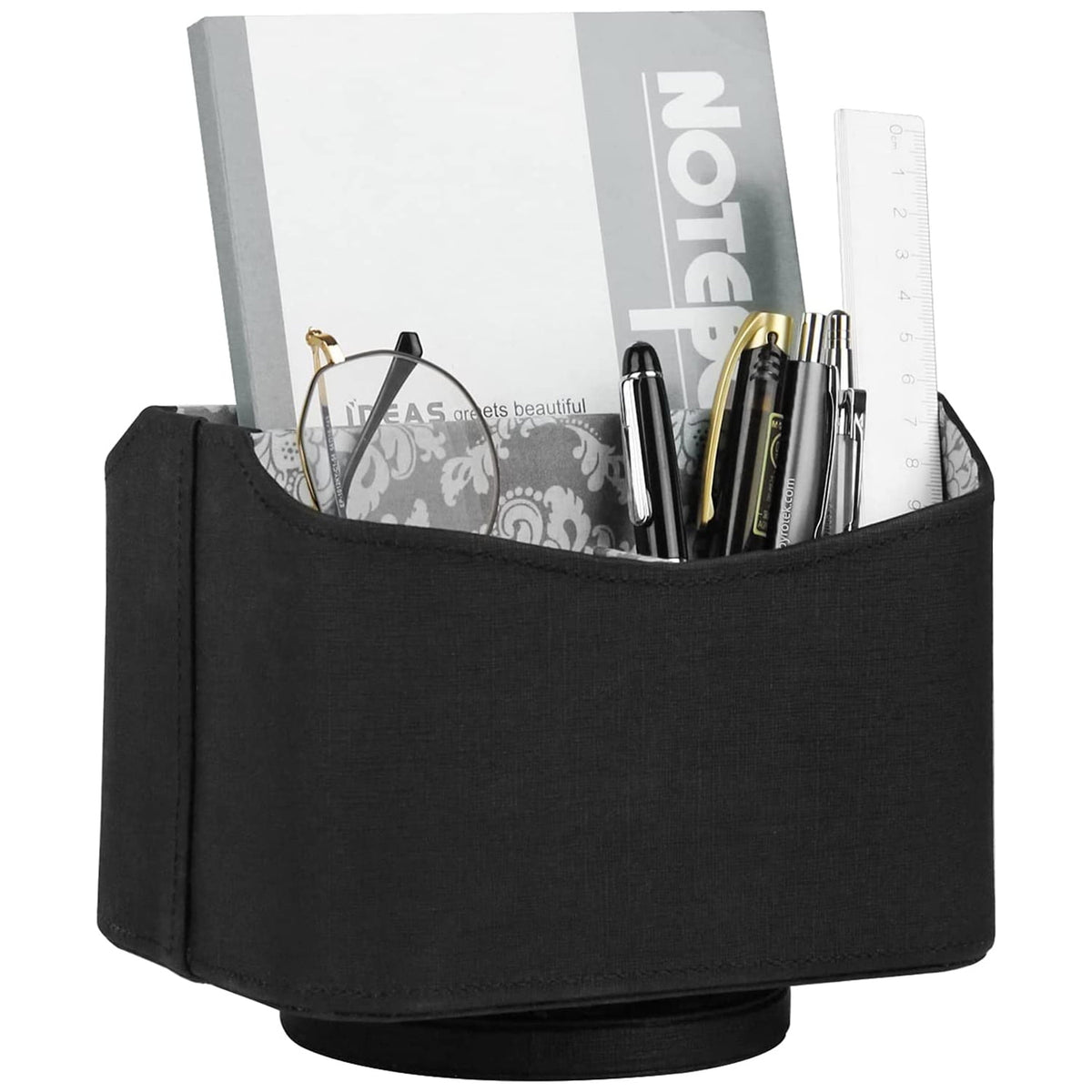 Rotating Faux Leather Remote Control Caddy, 5-Compartment Desk Organizer, Black