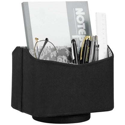 Rotating Faux Leather Remote Control Caddy, 5-Compartment Desk Organizer, Black
