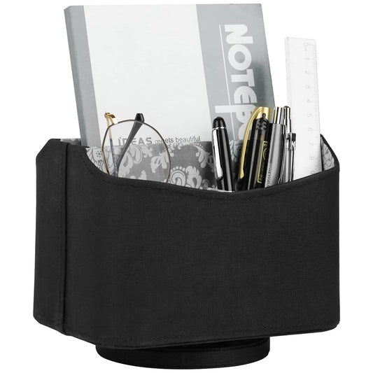 Rotating Faux Leather Remote Control Caddy, 5-Compartment Desk Organizer, Black