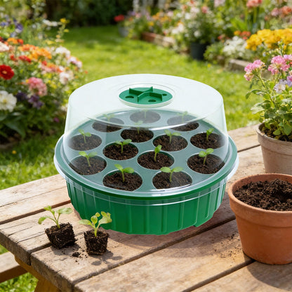 Seed Starter Tray with Clear Humidity Dome and Adjustable Vents, 13 Cells, Green - Image 2