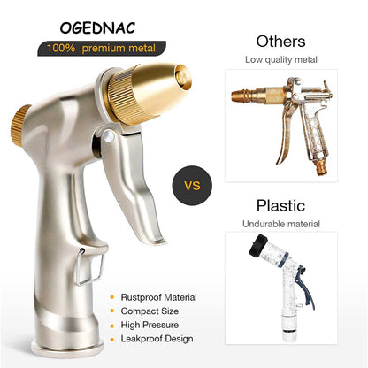 Heavy-Duty Metal Garden Hose Nozzle with 4 Spray Patterns, Gold Finish - Image 3
