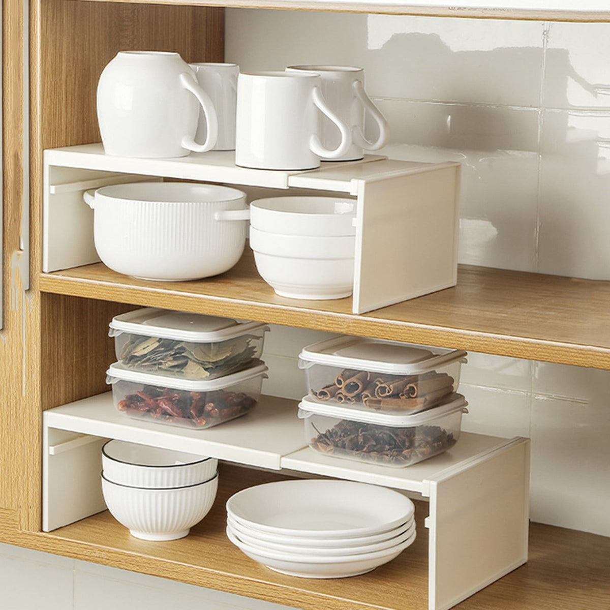 Expandable Kitchen Cabinet Shelf Organizer, Adjustable Tiered Storage Rack - Image 5