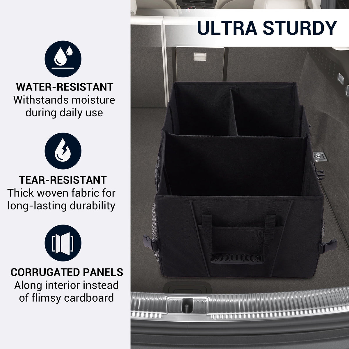 Collapsible Car Trunk Organizer, 24 x 15 x 10 in Black Polyester Storage Bin - Image 6