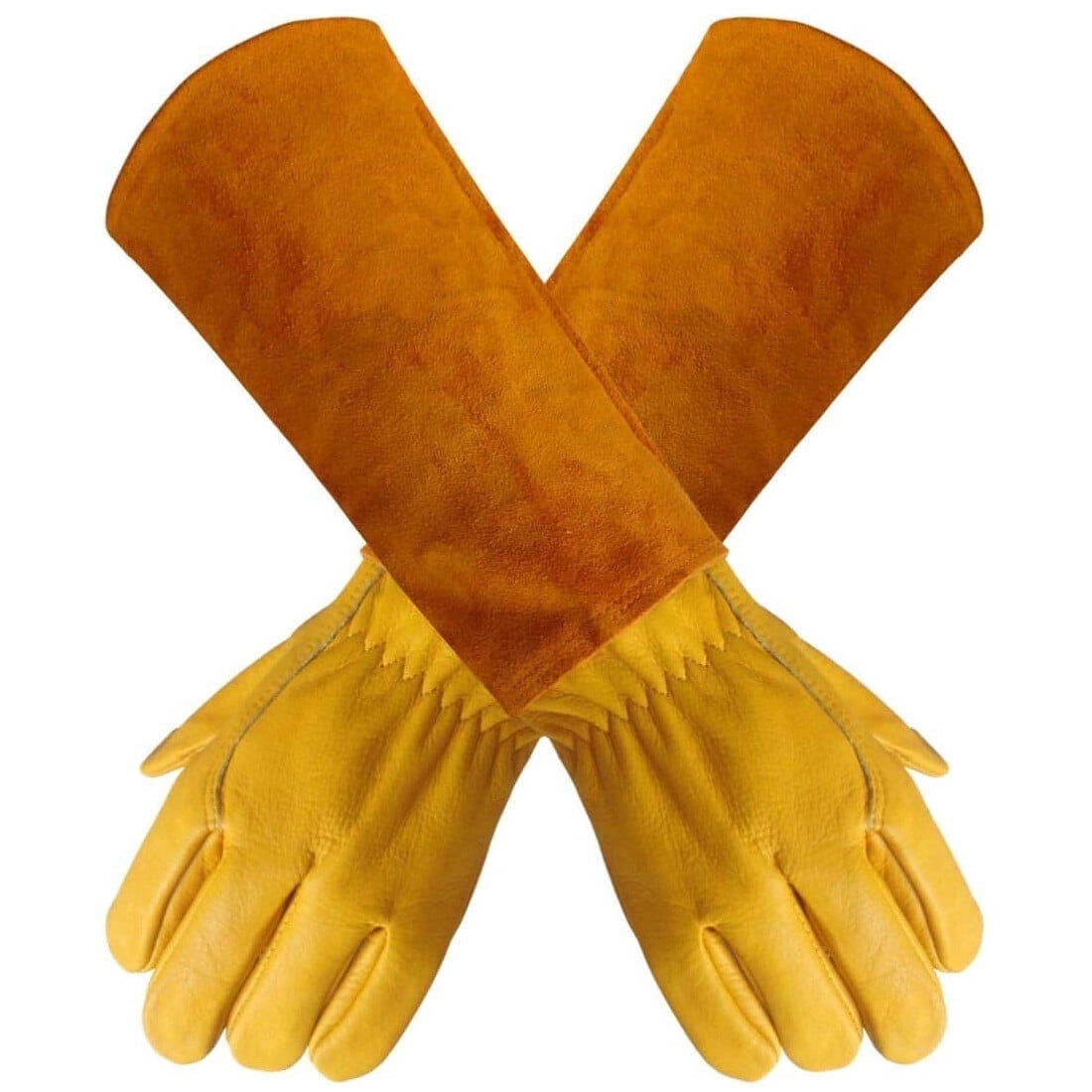 Long Cowhide Leather Gardening Gauntlets, Thorn-Resistant Rose Gloves, Size L
