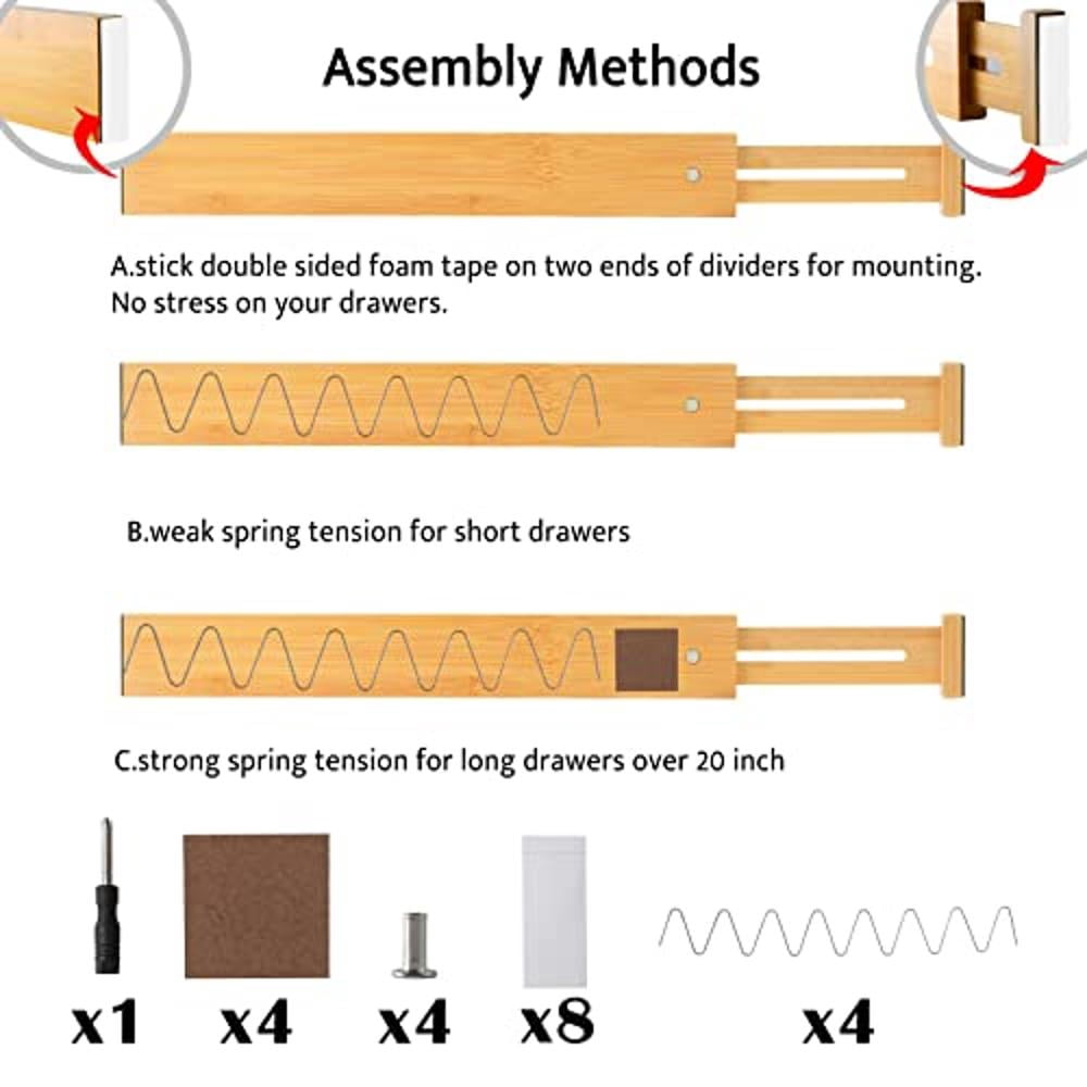 Adjustable Bamboo Drawer Dividers, 17-22 in Expandable Organizers, Set of 4 - Image 3