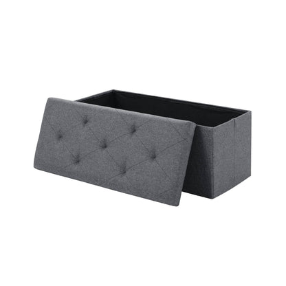 Folding Storage Ottoman Bench with Hidden Compartment, 35 in Wide, Grey
