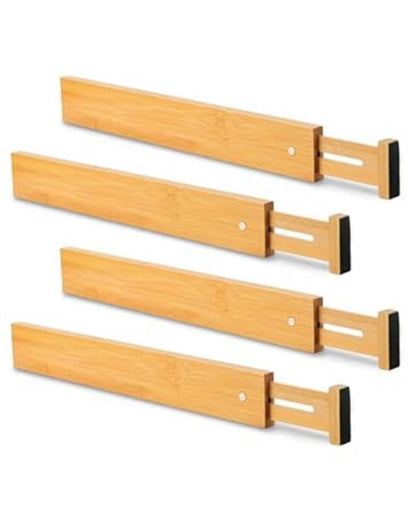 Adjustable Bamboo Drawer Dividers, 17-22 in Expandable Organizers, Set of 4