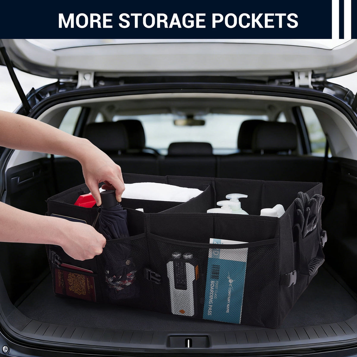 Collapsible Car Trunk Organizer, 24 x 15 x 10 in Black Polyester Storage Bin - Image 2