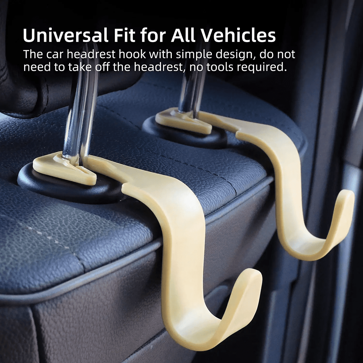 Car Headrest Hooks, Side-Opening Seat-Back Hangers for Bags, Beige, 4-Pack - Image 6