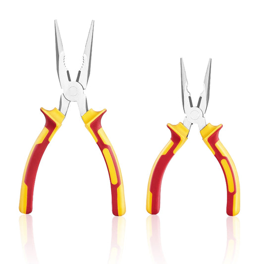 Needle Nose Pliers Set, 8-Inch and 6-Inch Carbon Steel with Soft Grips, 2-Piece