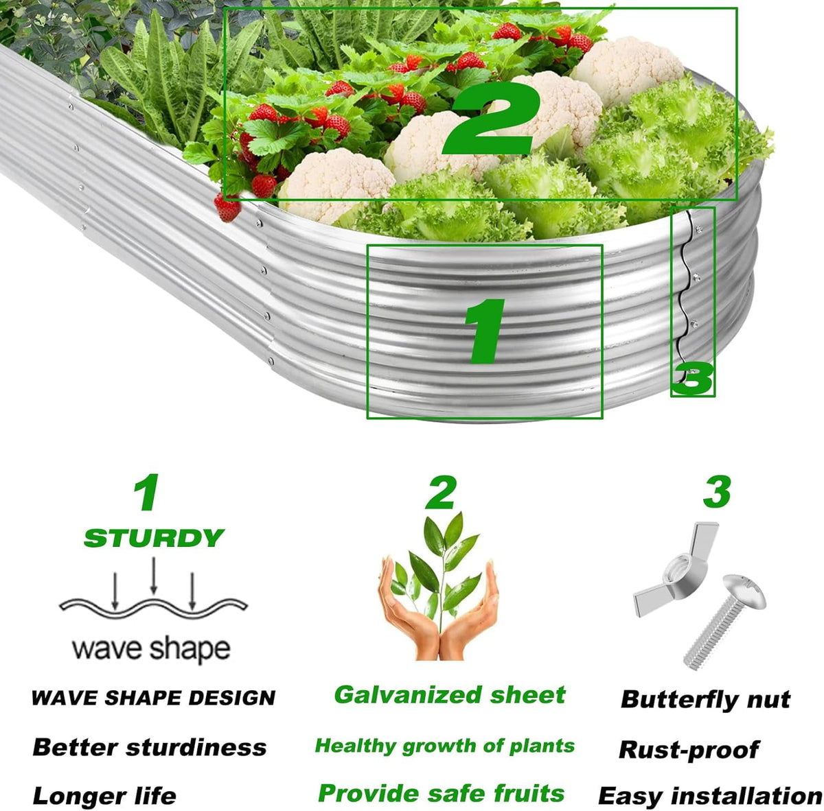Oval Galvanized Steel Raised Garden Bed, 5 ft, 60 x 29 x 11 in, Silver - Image 3
